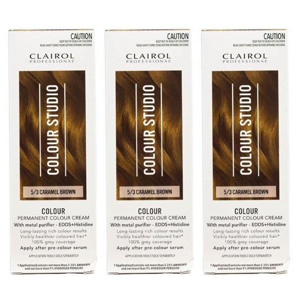 3PK Clairol Professional Permanent Hair Colour Cream 5/3 Caramel Brown Dye