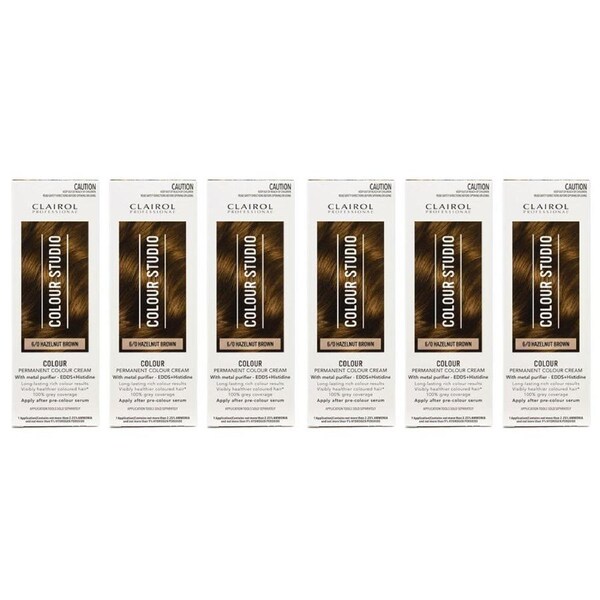 6PK Clairol Professional Permanent Hair Colour Cream 6/0 Hazelnut Brown Dye