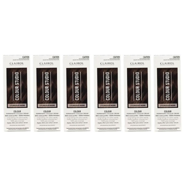 6PK Clairol Professional Permanent Hair Colour ream 3/0 Chocolate Brown Dye