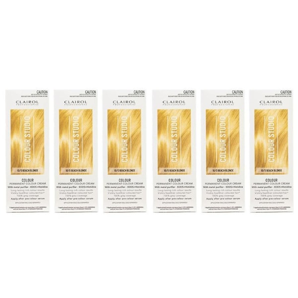 6PK Clairol Professional Permanent Hair Colour Cream 10/0 Beach Blonde Dye