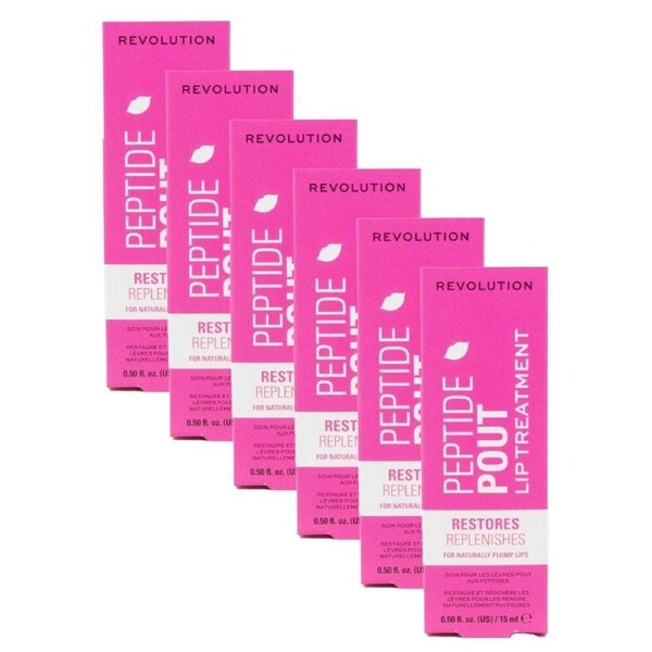 6PK Revolution Peptide Pout Plumping Moisturising Lip Balm Treatment Clear 15ml