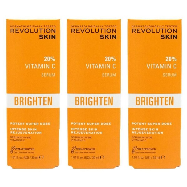 3PK Revolution Skin 20% Vitamin C Serum Brighten 30ml Face Brightening Care