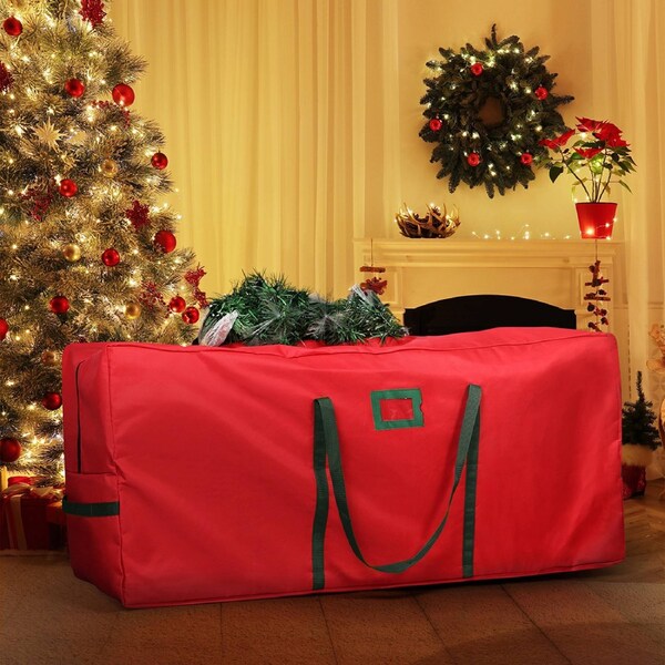 Traderight Christmas Tree Storage Bag Holiday Decoration Zip Bag Heavy Duty Oxford Red