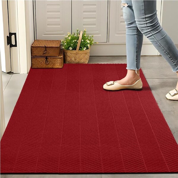 Marlow Door Mat 305cm x 90cm Hallway Runner Rug - Tire Tread Pattern, Red