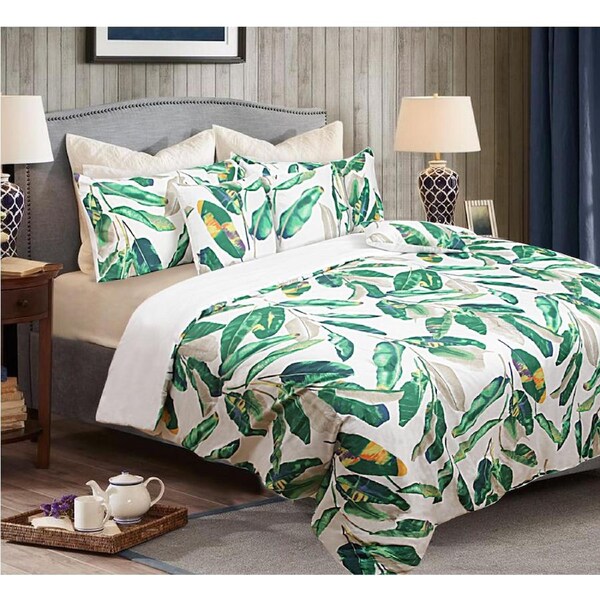 Shangri-La Linen 6 Piece Printed Comforter Set Single / Leaves