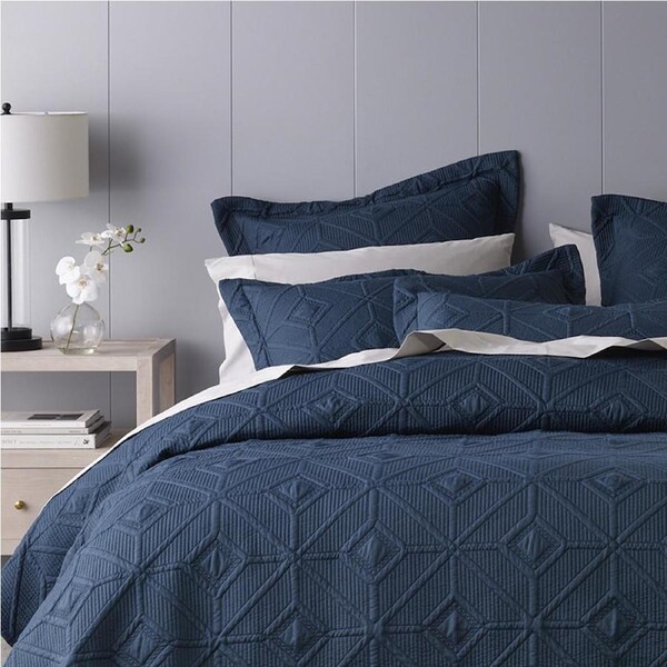 Bianca Kazimir Polyester Coverlet/2x Pillowcases Bedding Set Navy Queen
