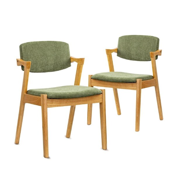 1 Set of 2 Dining Chairs Comfy Armchairs Accent Chair Kitchen Lounge Cafe Velvet Seats Backrest -Natural Green