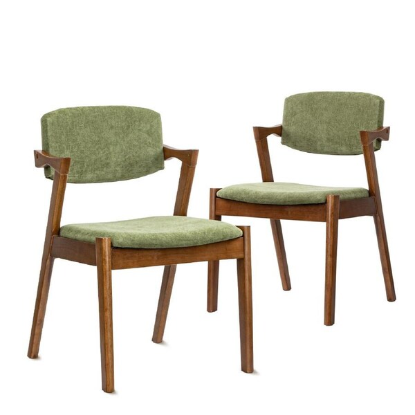 1 Set of 2 Dining Chairs Comfy Armchairs Accent Chair Kitchen Lounge Cafe Velvet Seats Backrest -Walnut Green