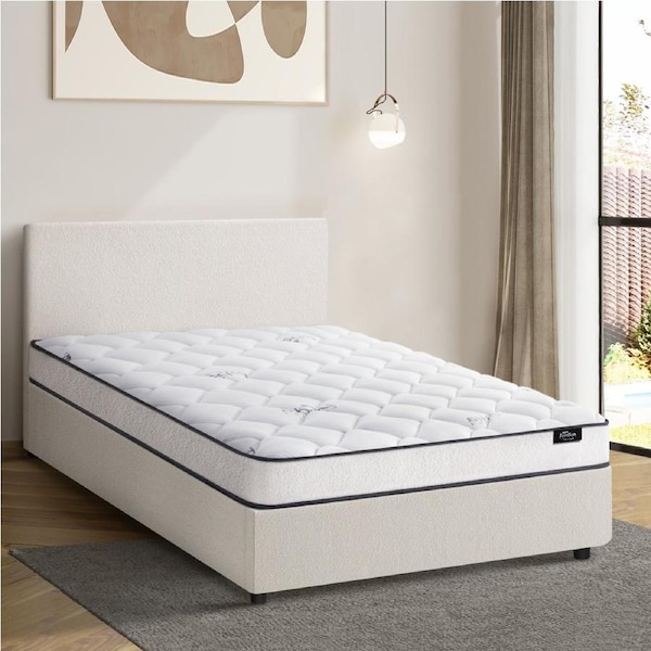 Oikiture Bed Frame King Single Size Gas Lift Boucle Beds With Mattress Set