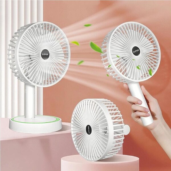 2 in 1 Handheld Pedestal Desk Fan USB Rechargeable Foldable Cooling Fan Quiet