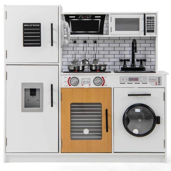 Costway Kitchen Playset Chef Pretend Play Toy Kitchen Set Boys Girls Gift White