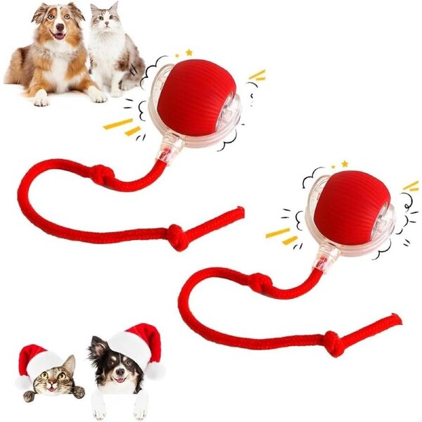JOYBUY 2-Pack 360° Smart Rolling Pet Ball – Red Rechargeable Motion Toy