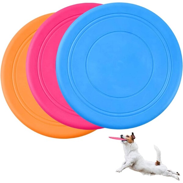 JOYBUY 3-Pack Dog Frisbees – 18cm Soft Rubber Flying Discs