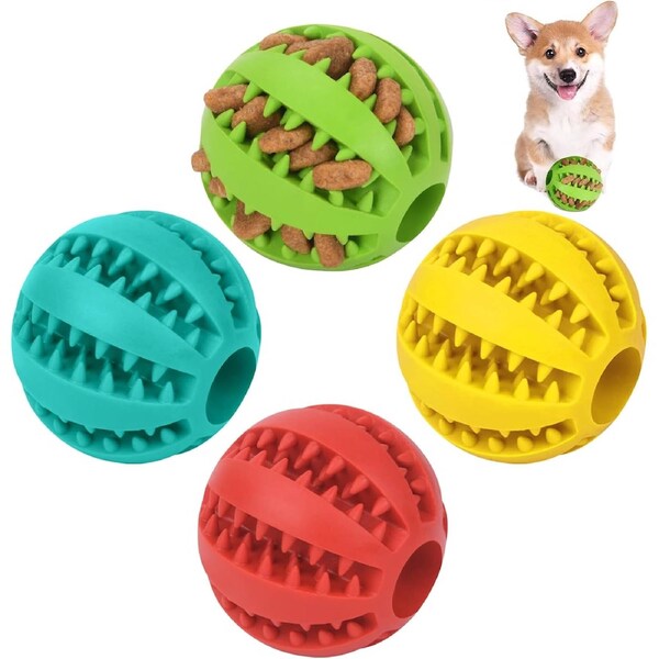 JOYBUY 4-Pack Natural Rubber Balls – Dental Chew Interactive Toys