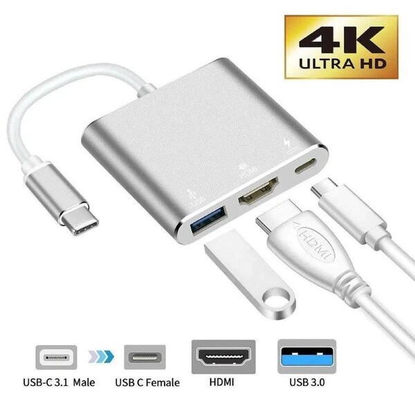USB-C to HDMI Multiport Adapter, 4K HDMI, USB 3.0, USB-C PD Charging, Compatible with Laptop/MacBook/NUC/Chromebook - VELORICA
