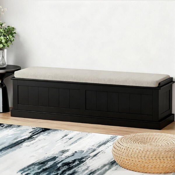 Artiss Storage Ottoman Blanket Box 140cm Fluted Black | Woolworths