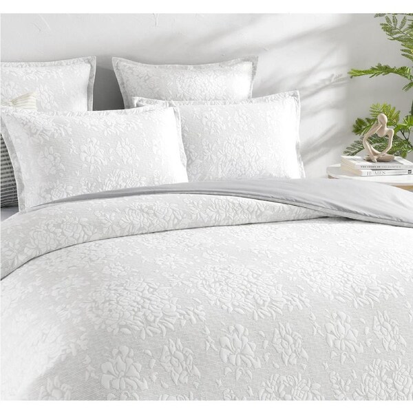 Renee Taylor Chloe Jersey Jacquard Quilt Cover w/ Pillowcases Set Ivory Queen