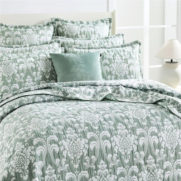 Renee Taylor Tahlia Jacquard Coverlet w/ 2x Pillowcases Set Jade Queen/King