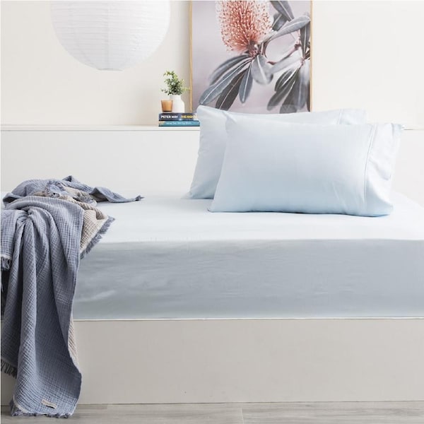 Park Avenue 500TC Bamboo Cotton Fitted Sheet w/ 2x Pillowcases Set Mid Blue King