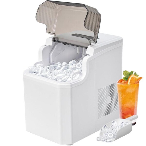 Automatic Ice Maker Portable Ice Cube Making Machine Self-Cleaning Function Includes Basket and Spoon for Home Office Camping 12Kg Ice Volume in 24 Hrs