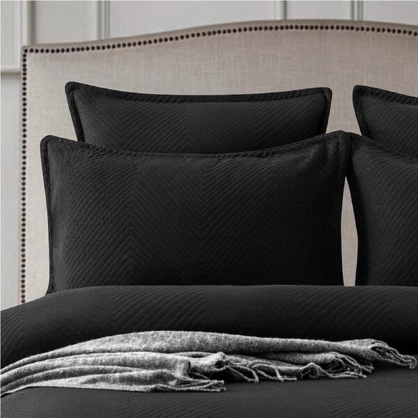 Renee Taylor Chevron Jacquard Quilt Cover w/ Pillowcases Bedding Set Black King