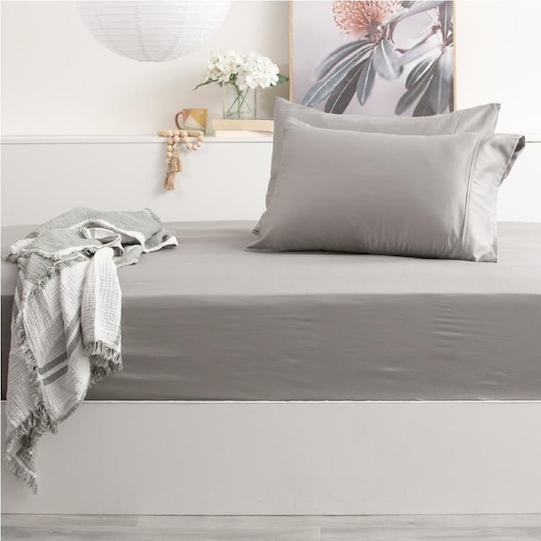 Park Avenue 500TC Bamboo Cotton Sheet w/ 2x Pillowcases Set Charcoal Single
