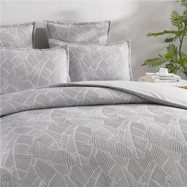 Renee Taylor Bengali Jacquard Quilt Cover w/ Pillowcase Bedding Set Silver Super King