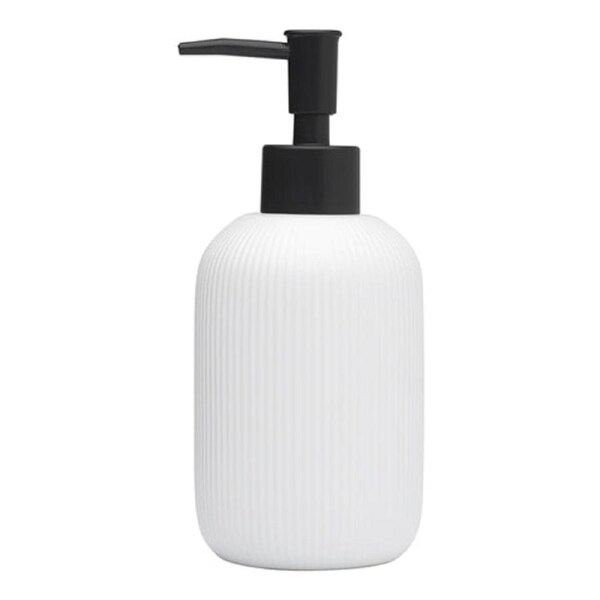 Porto Soap Dispenser White Ceramic Stoneware With Black Pump 8x7.6x18cm