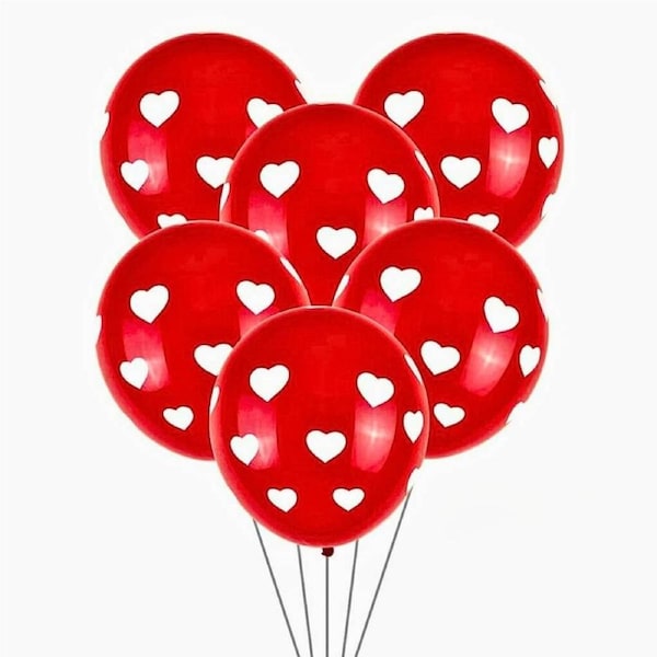 12-inch Red Heart Polka Dot Latex Balloons 10pk