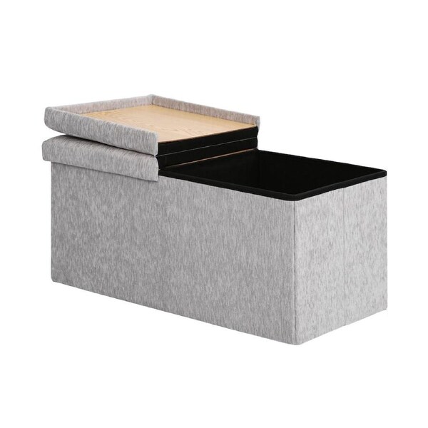 Foldable Storage Ottoman - Flip Lid Side Table Toy Blanket Organiser Seat KIRA GREY