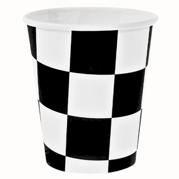 Car Racing Checkered Paper Party Cups 266ml 10pk