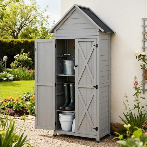 Gardeon Outdoor Storage Cabinet Cupboard Lockable Tool Organizer Shed Adjustable Grey