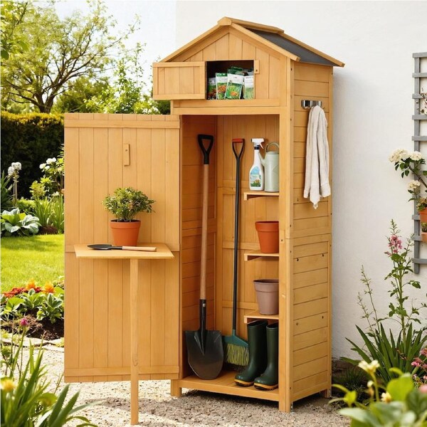 Gardeon Outdoor Storage Cabinet Cupboard Folding Table Tool Organizer Shed Adjustable
