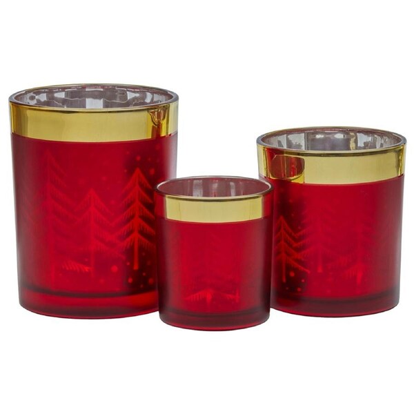 Christabelle Christmas Candle Jar Set of 3 Red and Gold Holiday Candle Holders
