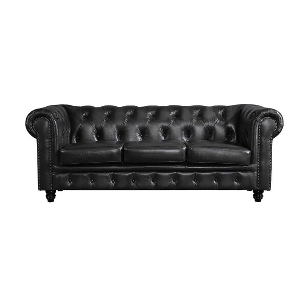 Max Chesterfield 3 Seater Sofa Lounge Genuine Leather Dark Grey
