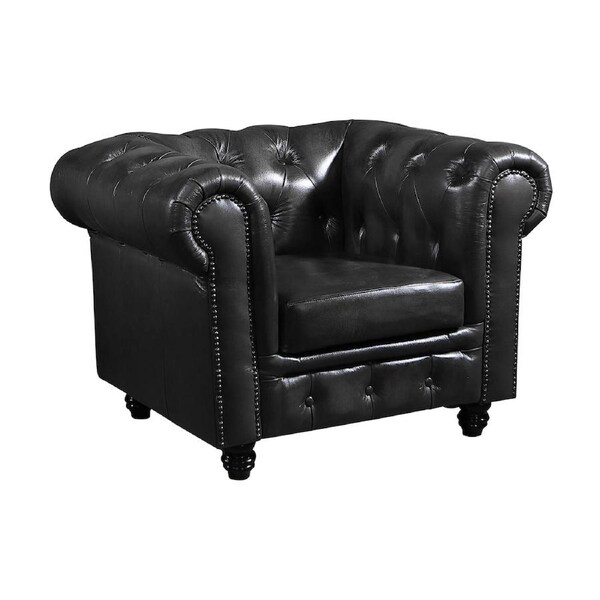 Max Chesterfield Armchair Single Seater Sofa Genuine Leather Dark Grey
