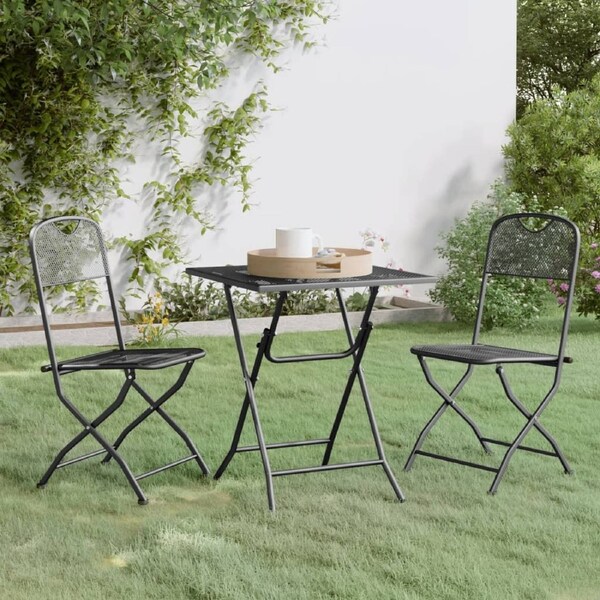 3 Piece Garden Dining Set Expanded Metal Mesh Anthracite vidaXL