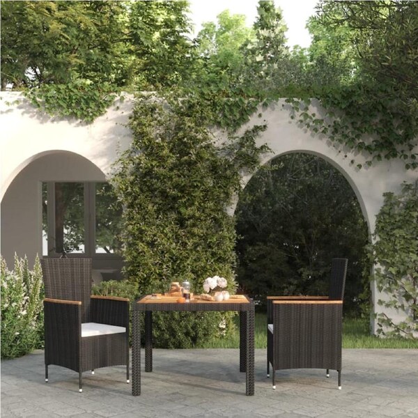 3 Piece Outdoor Dining Set with Cushions Poly Rattan Black vidaXL