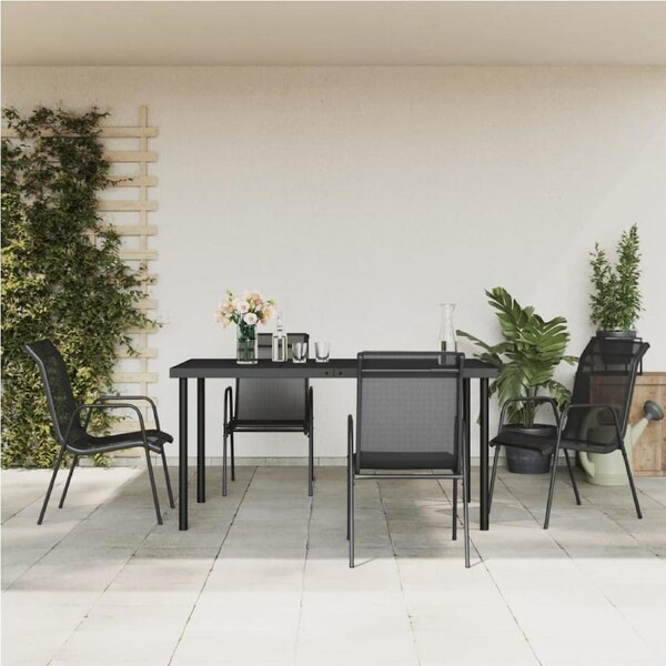 5 Piece Garden Dining Set Black Steel and Textilene vidaXL