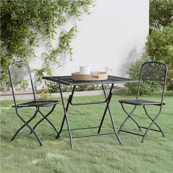 3 Piece Garden Dining Set Expanded Metal Mesh Anthracite vidaXL