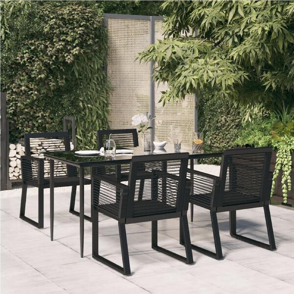 5 Piece Garden Dining Set Black PVC Rattan vidaXL