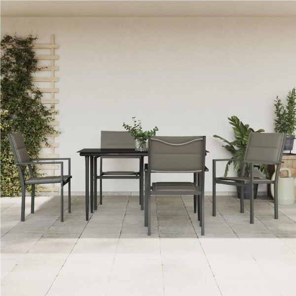 5 Piece Garden Dining Set Black Steel and Textilene vidaXL