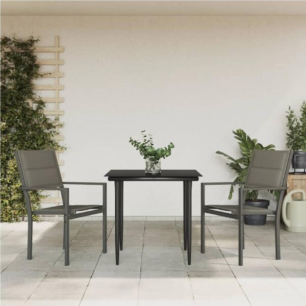 3 Piece Garden Dining Set Black Steel and Textilene vidaXL