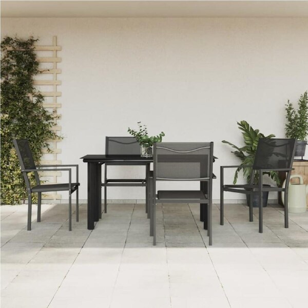 5 Piece Garden Dining Set Black Steel and Textilene vidaXL