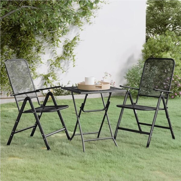 3 Piece Garden Dining Set Expanded Metal Mesh Anthracite vidaXL