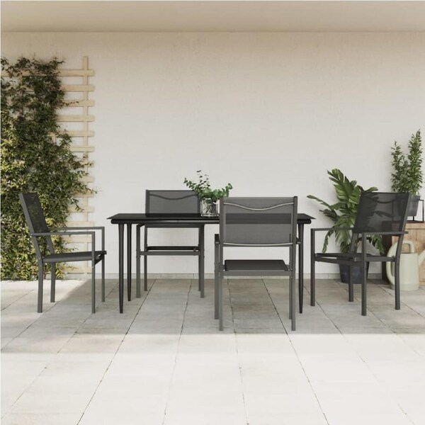 5 Piece Garden Dining Set Black Steel and Textilene vidaXL