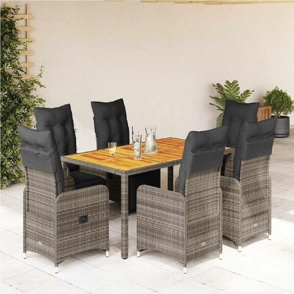 7 Piece Garden Bistro Set with Cushions Grey Poly Rattan vidaXL