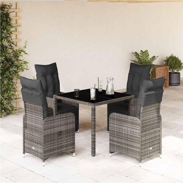 5 Piece Garden Bistro Set with Cushions Grey Poly Rattan vidaXL