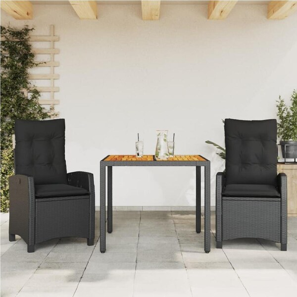 3 Piece Garden Dining Set with Cushions Black Poly Rattan vidaXL