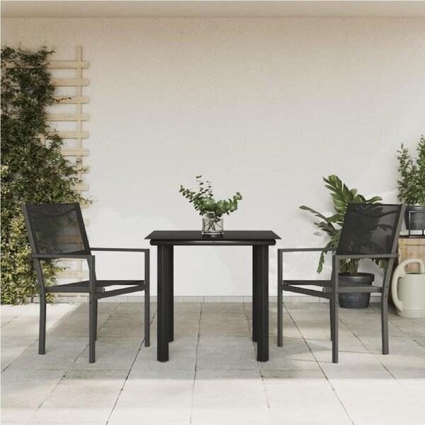 3 Piece Garden Dining Set Black Steel and Textilene vidaXL